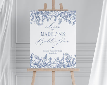 Blue Chinoiserie Bridal Shower Welcome Sign Printable Template, Something Blue Before I Do, Spring Bridal Shower Toile Decor French Shower