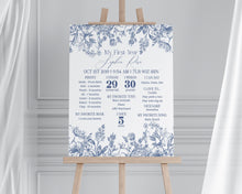  Blue Chinoiserie First Year Milestone Sign Instant Download, Elegant Blue Toile Decor for Birthday Party, French Theme Birthday Party Spring