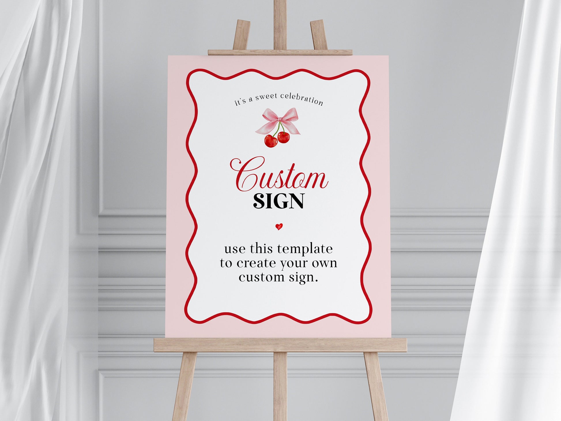 Cherry Sweet Custom Sign Printable Party Decor for Baby or Bridal Shower, Cherry on Top Theme Spring or Summer Birthday Party for girl