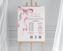  Pink Bow First Year Milestone Sign Printable Template, Watercolor preppy coquette bow theme party for fancy southern girl grandmillenial bow