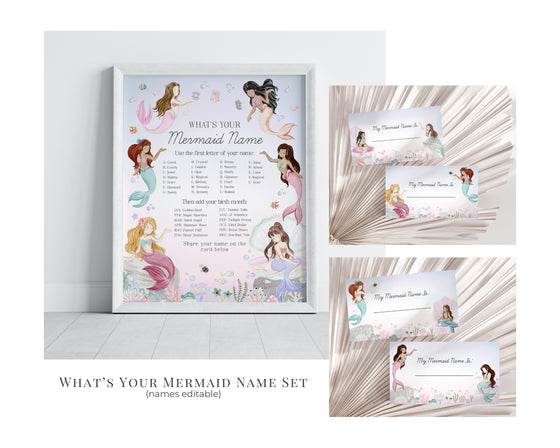 Mermaid First Birthday Party Bundle Printable Template, enchanted under the sea 1st birthday for girl, pastel magical mermaid pool party