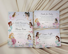 Mermaid Baby Shower Invitation Set Template, enchanted under the sea baby shower for girl, pastel magical mermaid underwater party