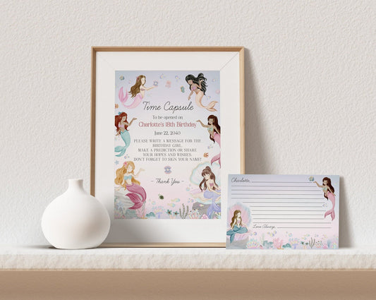 Mermaid Birthday Time Capsule Printable Template, enchanted under the sea birthday party for girl, pastel magical mermaid pool party