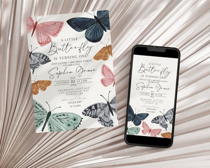 Boho Butterfly Birthday Invitation Printable Template, enchanted butterfly party for fall spring girl birthday little butterfly kisses bday