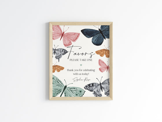 Boho Butterfly Cards and Gifts Sign and Favors Sign Template, Girl Baby Shower or Birthday enchanted summer bridal shower garden party