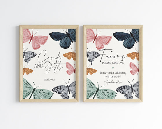 Boho Butterfly Cards and Gifts Sign and Favors Sign Template, Girl Baby Shower or Birthday enchanted summer bridal shower garden party