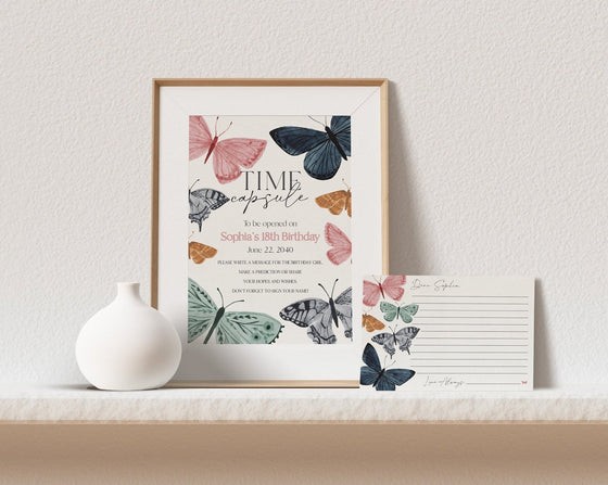 Boho Butterfly Birthday Time Capsule Printable Template, enchanted garden fall or spring birthday for girl, little butterfly kisses birthday