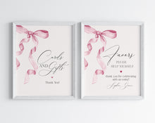  Pink Bow Cards & Gifts and Favors Sign Printable Template, Watercolor preppy coquette bow theme party for fancy southern girl grandmillenial