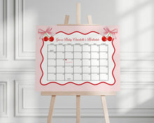  Cherry Sweet Baby Shower Guess the Date Game Template, Cherry on Top Theme Spring or Summer Party for girl pink and red wavy soda shop decor